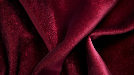 Luxurious maroon velvet fabric draping elegantly, showcasing rich texture and deep colors.の素材