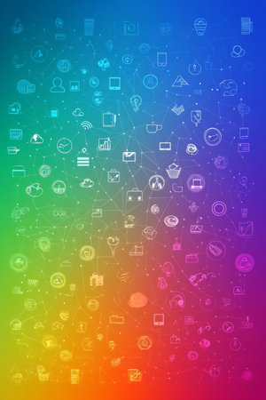 Colorful Network of Services and Symbols Representing Modern Business Operations and Supportの素材
