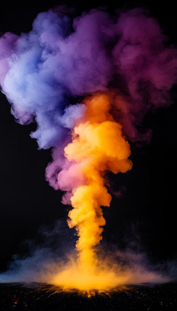 Colorful Explosion of Pastel Smoke Against Dark Background Creating Ethereal Movement and Shapesの素材