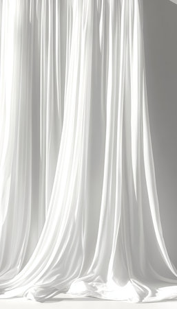Elegant Draped White Fabric, Artistic Backdrop for Interior Design, Textured Wall Covering Detailの素材