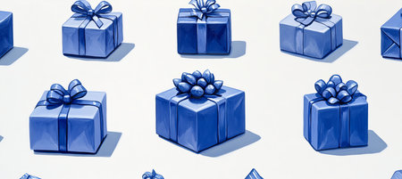 Elegant Minimalist Holiday Gift Illustrations Featuring Blue Presents on a White Backgroundの素材