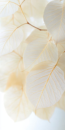 Ethereal Foliage Design Featuring Delicate Autumnal Leaves on a Light Textured Background for Decorの素材