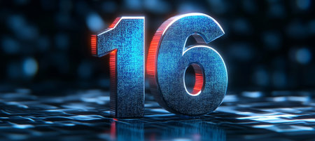 Futuristic Metallic Sixteen on Abstract Circuit Board Background, Celebrating Technologyの素材