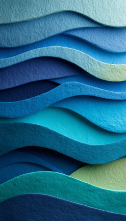 Abstract Blue Landscape with Carved Paper Waves, Serene Modern Art Design Featuring Ocean Texturesの素材