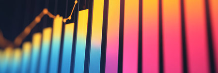 Vibrant Data-Driven Infographic Display of Economic Trends and Predictions with Colorful Chartsの素材