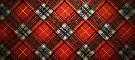 Warm Cozy Reddish Plaid Background for Textile Designs with Decorative Details and Vibrant Textureの素材