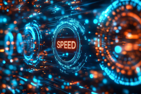 Futuristic Internet Speed Meter Visualization with Glowing Effects and Modern Design Elementsの素材