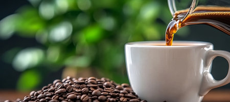 Freshly Brewed Coffee Pouring into a Warm Cup, Inviting Aroma, Perfect Start to Your Day Ahead.の素材
