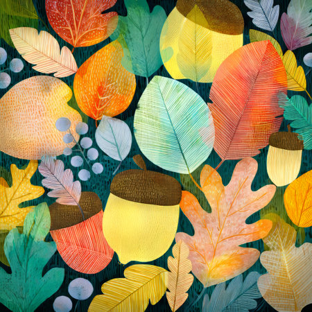 Stunning Autumn Landscape with Colorful Foliage, Acorns, and the Essence of Fall Season Vibesの素材