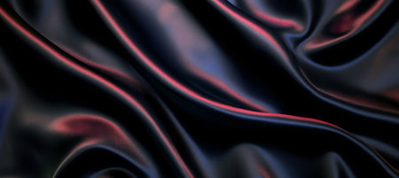 Elegant Black Silk Background Enhanced by Subtle Red Lights and Flowing Drapes for Luxury Themesの素材