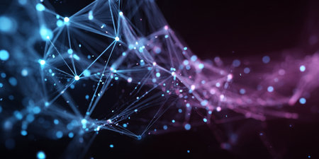 Abstract Polygonal Network Design with Interconnected Dots and Lines for Technology and Innovationの素材