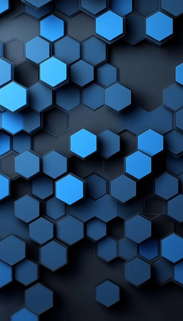 Modern Blue Hexagonal Pattern Design with Dark Background for Abstract Geometric Illustrationsの素材