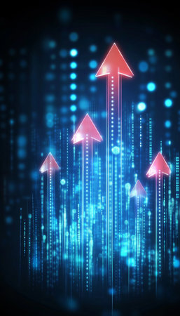Digital Data Transformation with Illuminated Red Pointers Guiding the Path to Growth and Innovationの素材