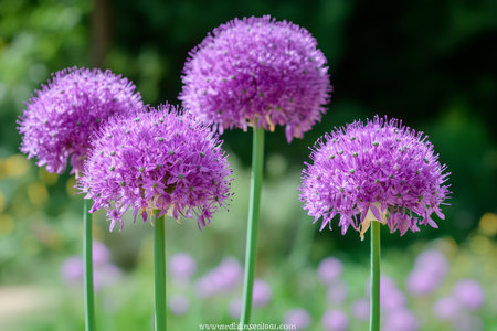 Vibrant Purple Allium Flowers in a Beautiful Garden Setting, Showcasing Nature s Floral Beautyの素材