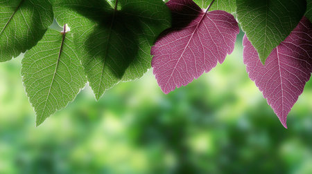 Vibrant Green and Purple Foliage Showcasing the Beauty of Seasonal Change and Nature s Growthの素材