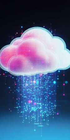 Abstract Cloud Computing Concept with Data Transfer and Digital Information in Modern Network Eraの素材