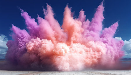 Vibrant Explosion of Colorful Pastel Tinted Powdery Pigmentation Filling the Scenic Landscapeの素材