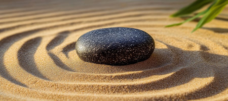 Peaceful Zen Garden with Raked Sand, Round Stones, and Greenery for Serenity and Meditationの素材