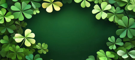 Exuberant St. Patrick s Day Background with Lush Clover Greenery and Festive Shamrock Texturesの素材