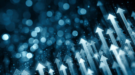 Dynamic Advancement Arrows Illuminating a Digital Path Towards Progress and Business Innovationの素材