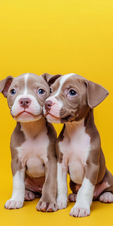 Two Adorable and Affectionate Pit Bull Puppies Playing Together, Showcasing Their Love and Joyの素材