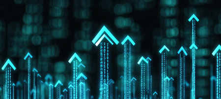 Futuristic Digital Growth Arrow Concept Representing Progress and Forward Motion in Technologyの素材
