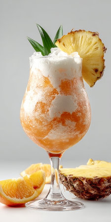 Tropical Island Getaway Delightful Refreshing Drink with Coconut, Cream, and Orange Colorsの素材