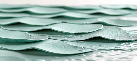Delicate Mint Paper Petals Cascade in an Abstract Flowing Wave Art Design with Calm Green Tonesの素材