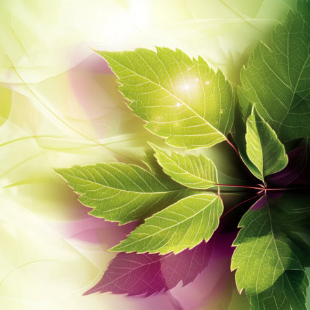 Lush Fresh Green Springtime Foliage with Abstract Background for Modern Nature Presentation Designの素材