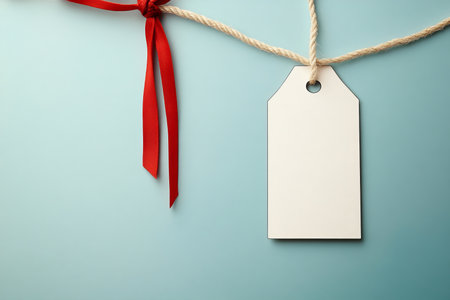 Elegant Holiday Greeting Card Mockup with Clean Price Sign, Decoration, and Simple Cord Bow Designの素材