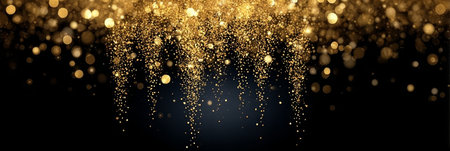 Elegant Dark Backdrop with Glittering Gold Dust and Abstract Bokeh Sparkles for Luxury Celebrationsの素材