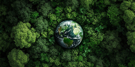 Breathtaking Aerial View of Lush Green Forest and Vibrant Ecosystem Promoting Global Sustainabilityの素材