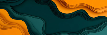 Modern Abstract Paper Cut Design Featuring Layered Waves in Muted Mustard and Green Sage Tonesの素材
