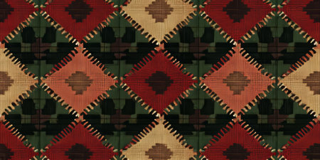 Intricate Geometric Patch Diamond Quilt or Wallpaper Design with Southwestern Inspired Patternsの素材