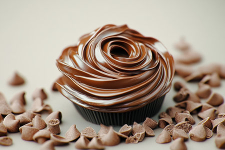 Indulgent Chocolate Delight with Rich Ganache Topping and Elegant Rose Swirl Decoration Cupcakeの素材