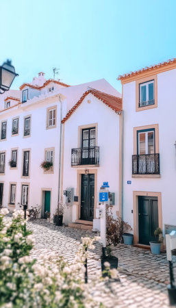Beautiful European Architectural Ensemble with Mediterranean Houses and Charming Cobblestone Streetsの素材