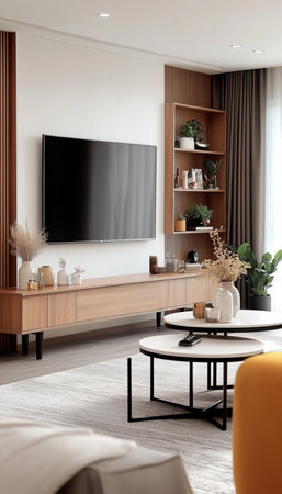 Elegant modern living room interior design featuring designer furniture and minimalist aesthetics.の素材