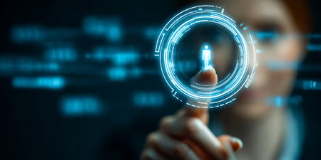 A Woman Using Advanced Augmented Reality Technology for Enhanced Security and Access Control Systemsの素材