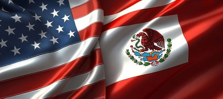 American and Mexican Flags Symbolizing Strong Bilateral Relations and Unity in Democracyの素材