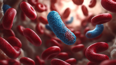 Infection Dynamics in Blood A Colorful Exploration of Microbial Interactions Under the Microscopeの素材
