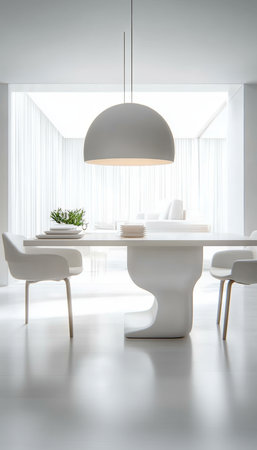 Elegant Apartment Interior Design with Light Furniture and Sphere Pendant Light for Luxurious Livingの素材