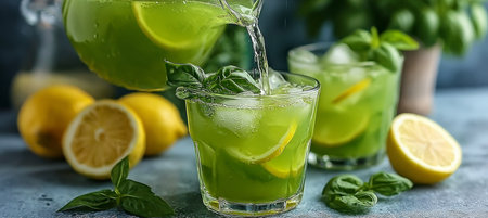 Refreshing Basil Lemonade with Fresh Citrus and Herbs, Perfect Summer Drink for Hot Days Aheadの素材