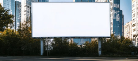 Urban Advertisement Space with Blank Billboard In City, Empty Public Display Panel for Promotionsの素材