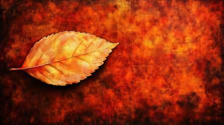 A Beautiful Autumn Leaf Resting on a Rustic Wooden Surface with Vibrant Fall Colors Surrounding Itの素材