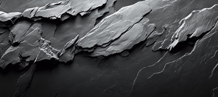 Dramatic Dark Slate Texture Striking Abstract Background with Layers of Stone in Gray and Blackの素材