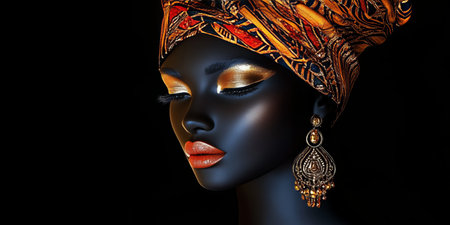 Elegant Ebony Beauty Wearing Gold Accessories, Showcasing African Glamour in Ethnic Chic Styleの素材