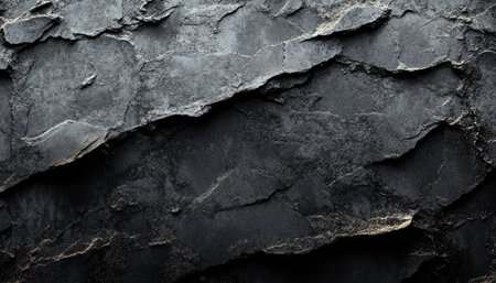 Mystical black stone rock background featuring rough and intricate mineral patterns and texturesの素材