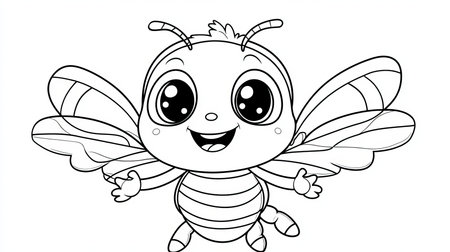 Playful Bumblebee Cartoon Outline for Kids Coloring Book Fun Design for Creative Activityの素材