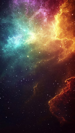 A Majestic Cosmic Landscape Featuring a Colorful Nebula, Shimmering Stars, and Infinite Galaxiesの素材