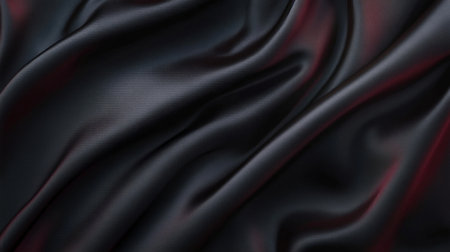 Reflective elegance with wavy black satin fabric on a mesmerizing abstract dark silk backdrop.の素材